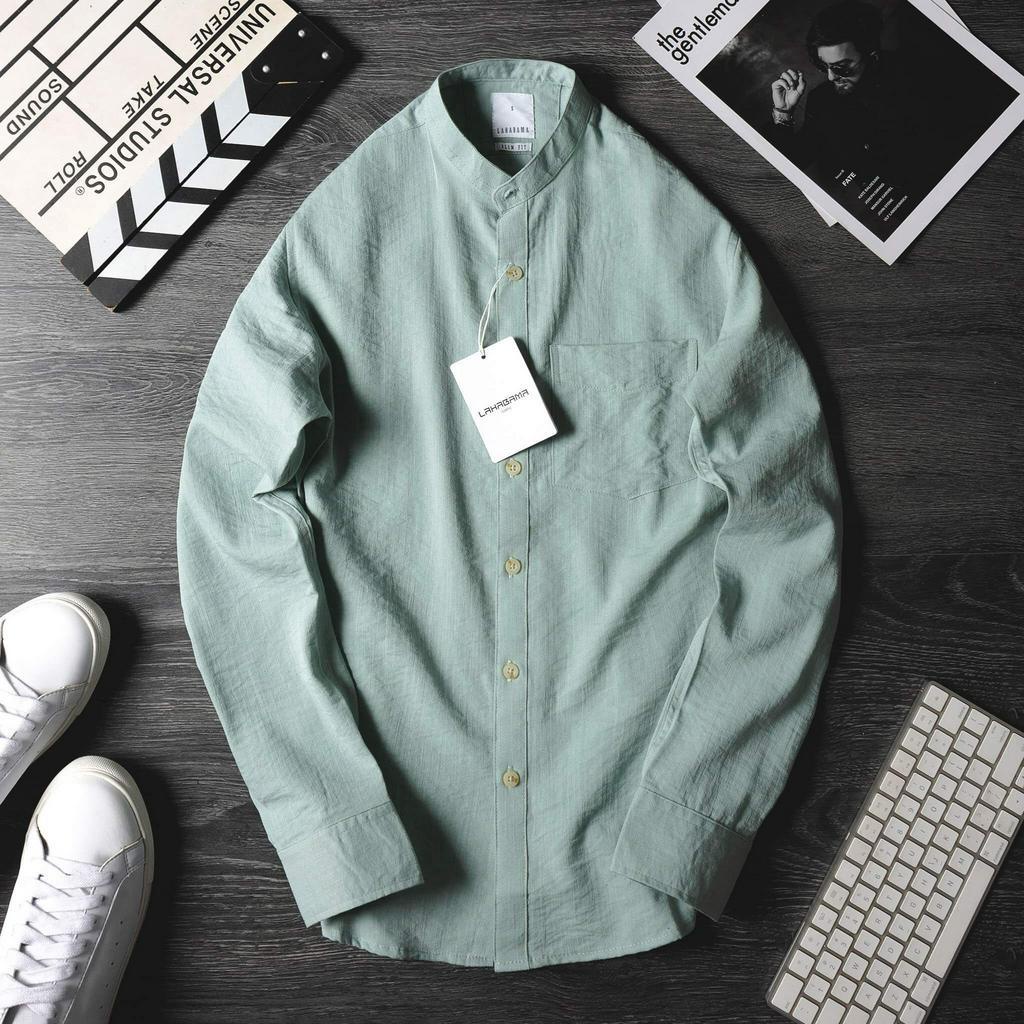 Sơ Mi Laha Cổ Lãnh Tụ Linen Màu Xanh Lam M3