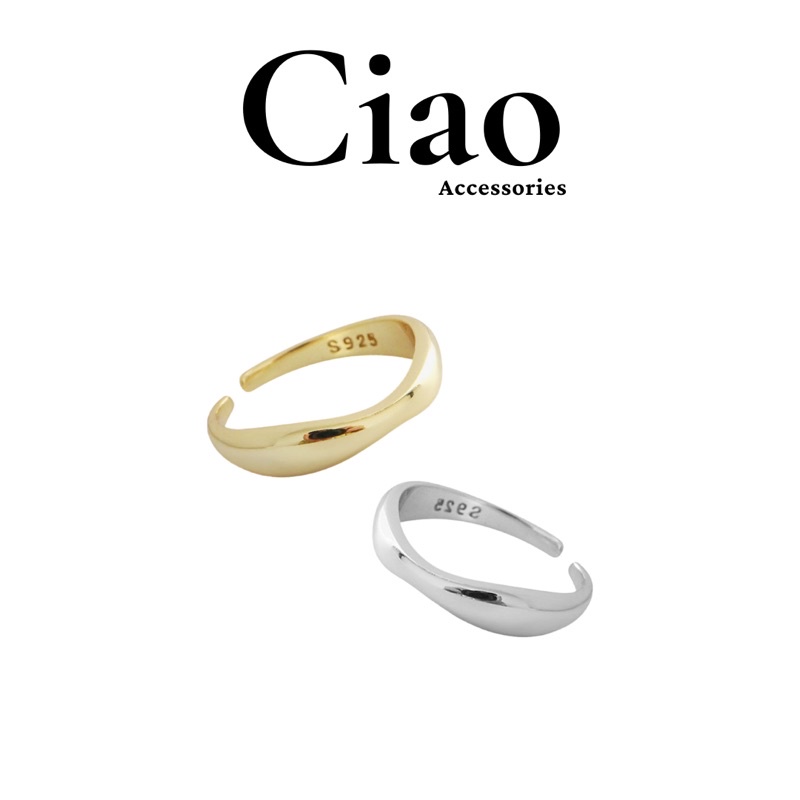 [TRENDY] Nhẫn nữ bạc S925 không gỉ thiết kế trơn hoạ tiết dạng sóng Ciao accessories