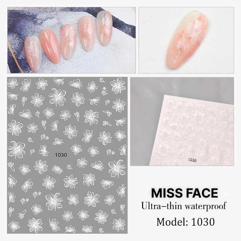 Sticker hoa trắng - Hình dán hoa nail - sticker dán móng tay nail nghệ thuật giá rẻ