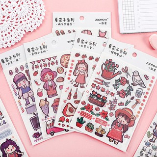 Sticker washi hình cô gái style hàn quốc dễ thương trang trí sổ