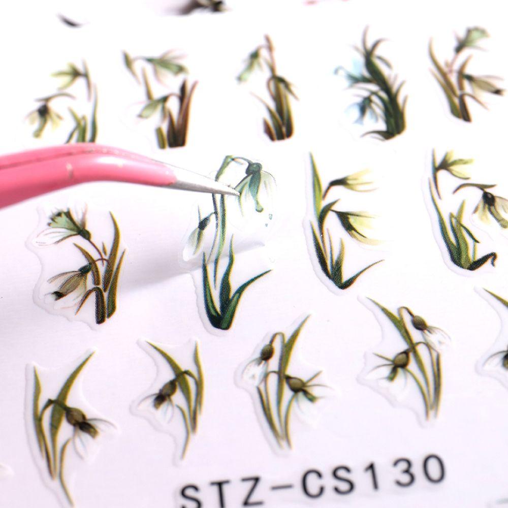 Hình Dán Trang Trí Móng Tay Màu Trắng Xanh Lá Kiểu Pháp