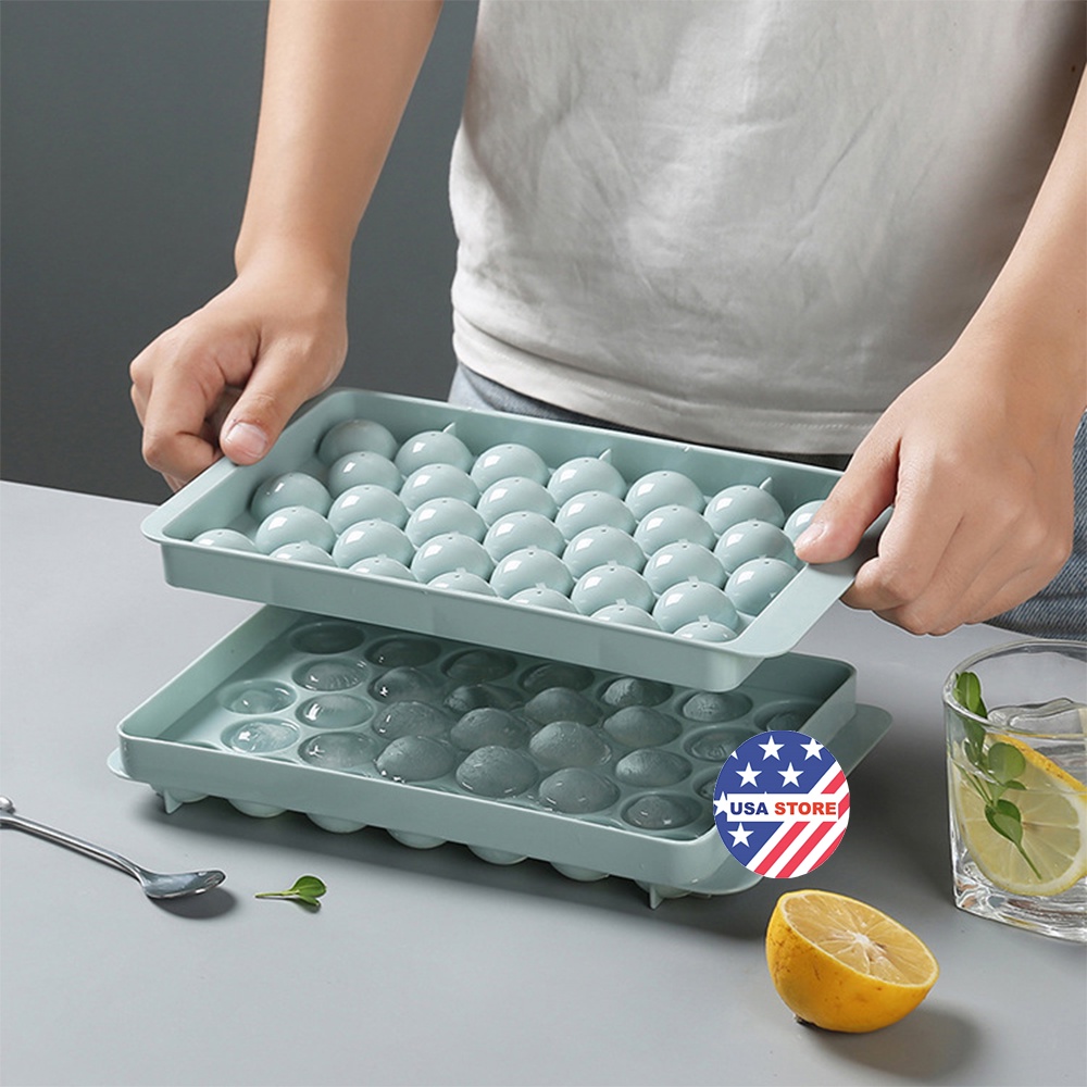 Khay Đá, Khuôn Đá, Khuôn Làm Thạch Vỉ 33 Viên Dang Tròn Có Nắp Đậy An Toàn Tiện Lợi - Khuôn tròn - #khayda