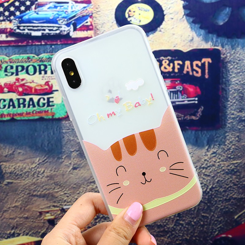 Ốp lưng silicone mềm hoạ tiết mèo / hà mã xinh xắn cho iPhone từ 6-XSMAX a40
