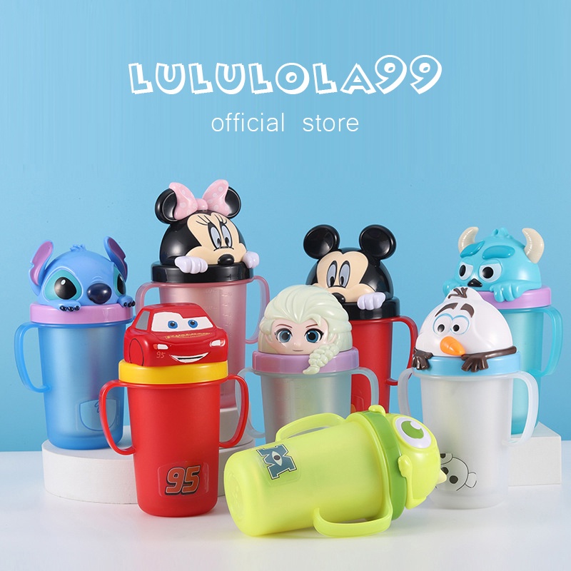 100% CHÍNH HÃNG_Bình giữ nhiệt, bình nước 2 tay cầm tập uống cốc ly giữ nhiệt inox Disney có ống hút hình trẻ em.