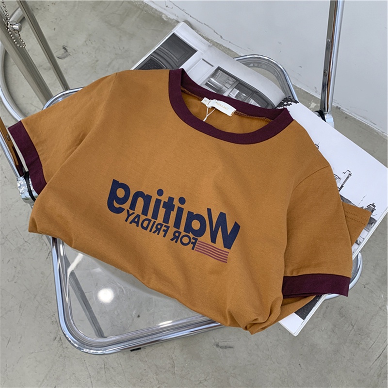 Áo Thun Tay Ngắn Cổ Thuyền In Chữ Thời Trang Hè Cá Tính Cho Nữ