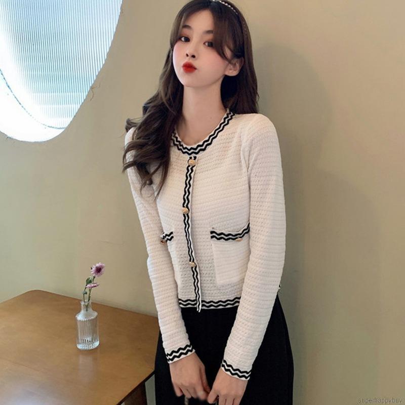 Áo cardigan tay ngắn cổ tròn kiểu dệt kim sành điệu cho nữ | BigBuy360 - bigbuy360.vn