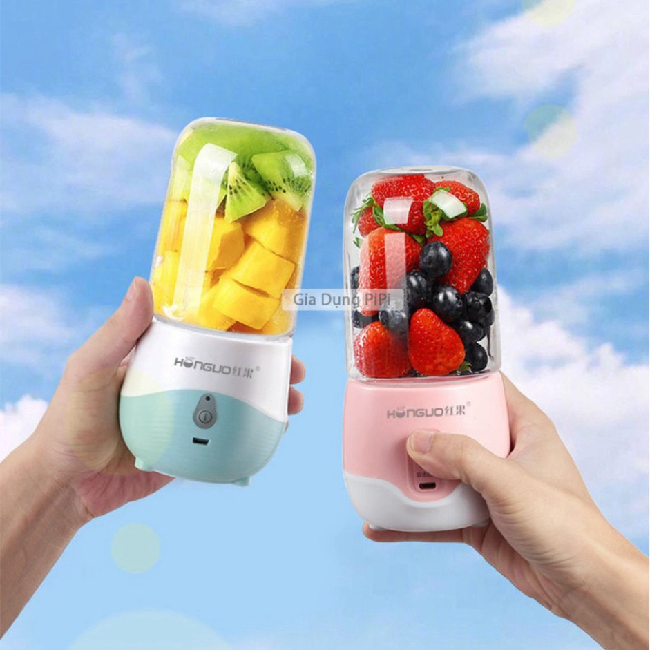 (4 lưỡi)Máy xay sinh tố cầm tay mini sạc pin, Máy say sinh tố cầm tay đa năng mini 300ml Honguo