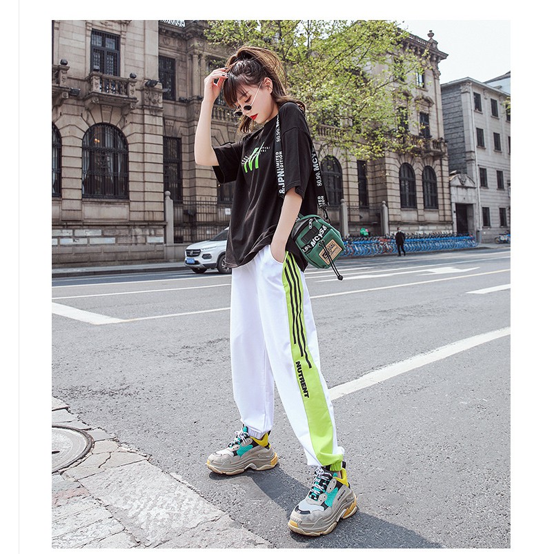 Quần jogger JEWIS trắng - vạt xanh đen - J57