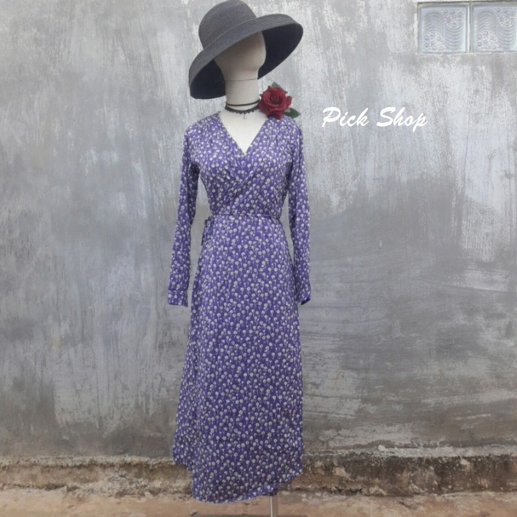 Pick Shop - Ảnh thật - Đầm tím vintage hoa nhí mùa xuân D018