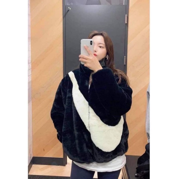 Áo khoác Lông Hoạ Tiết Hình Vảy Cổ Cao🌺[ FREESHIP] Áo khoác khoá kéo from rộng phối màu đen trắng Ullzang | BigBuy360 - bigbuy360.vn