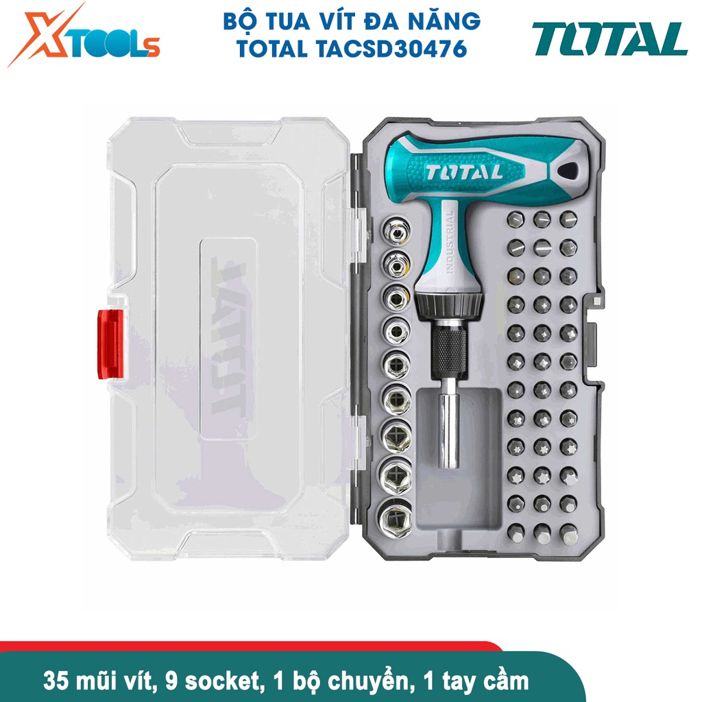 Bộ tua vít tay cầm chữ T 47 chi tiết đa năng TOTAL TACSD30476 đóng mở 2 chiều tự động có nam châm [CHÍNH HÃNG][XTOOLS]