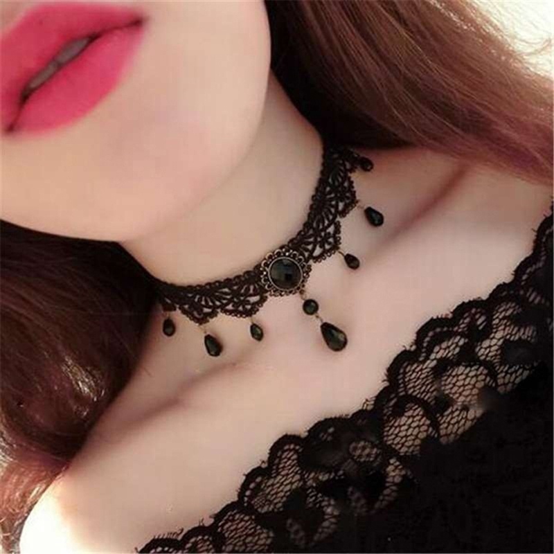 Gothic Personality Choker Pendant Sexy Ladies Vintage Black Lace Necklace Clavicle Chain Gifts