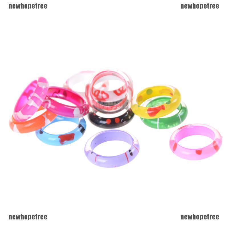 Set 10 nhẫn nhựa Acrylic nhiều màu cho bé gái