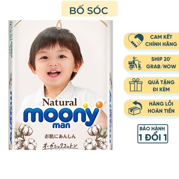 Bỉm Moony Natural Nội Địa [FREESHIP] Moony Natural  Chính Hãng - Bỉm Moony Size Dán/Quần Đủ Size NB63/S58/M48/L36/XL32