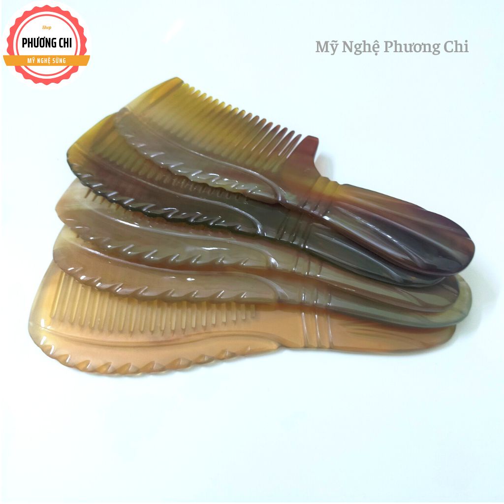 Lược sừng khía cao cấp màu trắng nưa, lược chải tóc gỡ rối massage đầu, full size | Mỹ nghệ phương chi