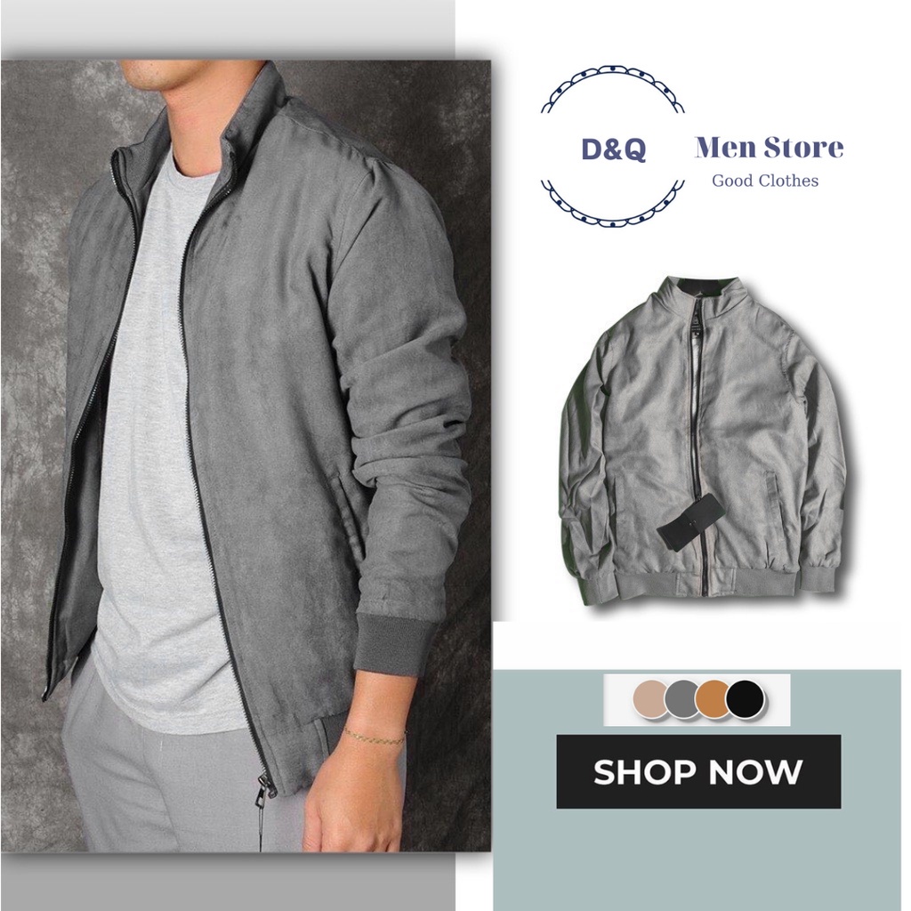 Áo khoác bomber nam da lộn D&Q MEN STORE, áo bomber nam form rộng phong cách ulzzang -D1AK374 - Hàng mới về
