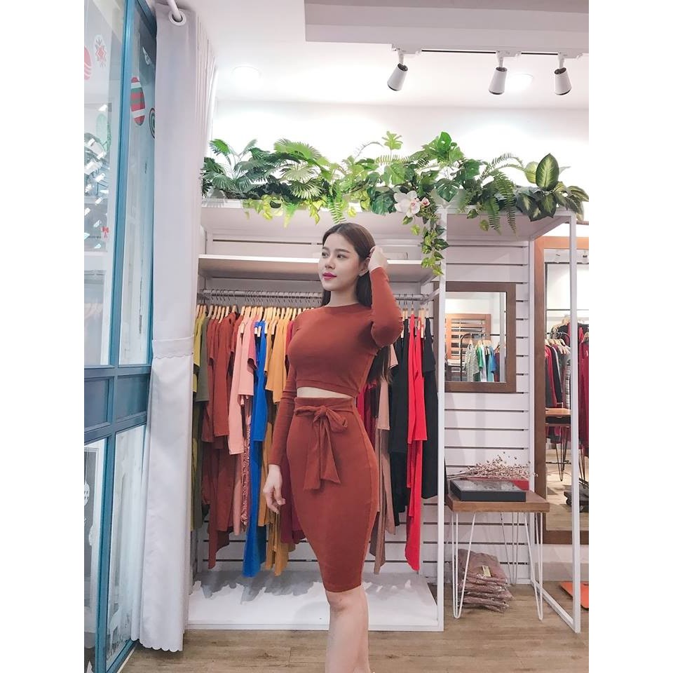 VIP HOT SALE RẺ SET BỘ CÔNG SỞ ❄ FREESHIP ❄ ÁO CROPTOP DÀI TAY CHÂN VÁY BÚT CHÌ PHỐI NƠ SET0001 [ảnh thật]