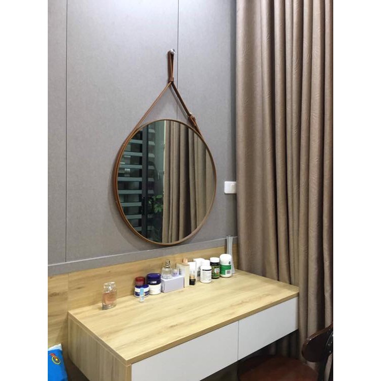 Gương tròn viền da