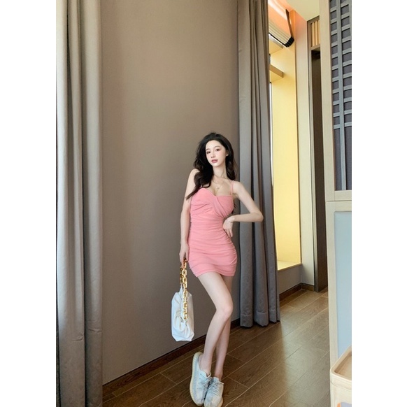 Đầm hai dây body xoắn ngực / đầm ôm nữ/ đầm hotgirl thời trang có lót mút đệm ngực giá  50k chỉ có ở shop KIMDISTORE94