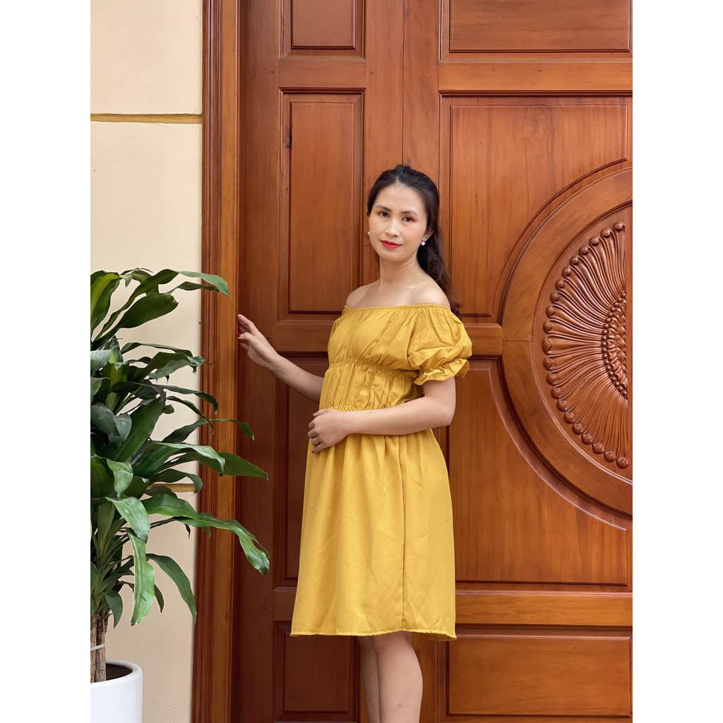 Váy bầu xinh chất lụa Hàn, siêu mát, đầm bầu thiết kế chun ngực sành điệu V267