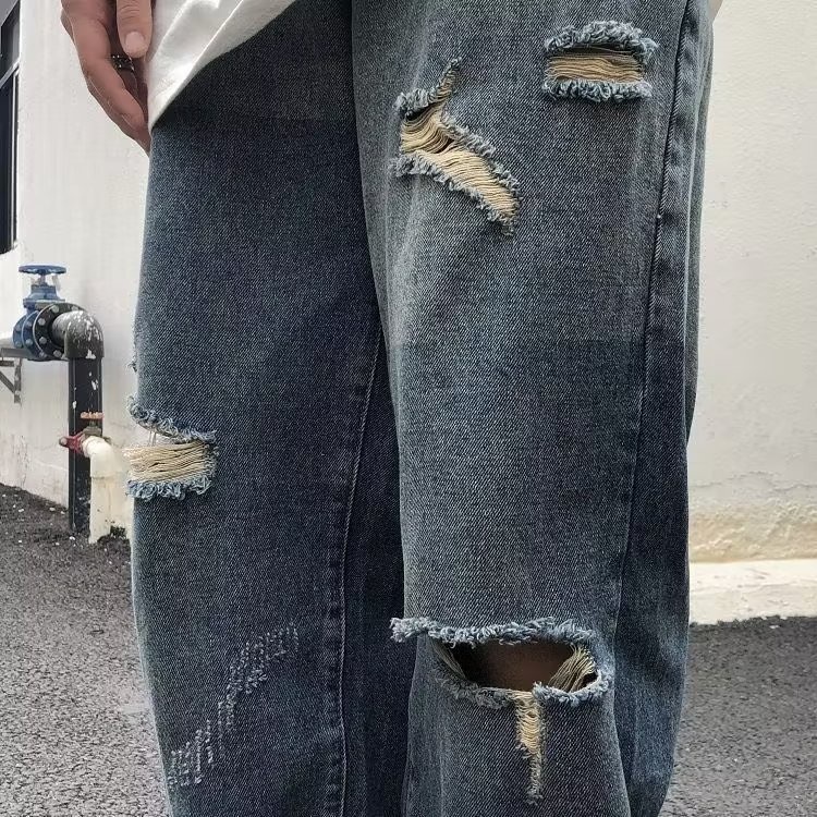 Quần Jean Ống Rộng Thoải Mái Phong Cách hip hop Đường Phố Hàn Quốc Cỡ S-3XL Cho Nam
