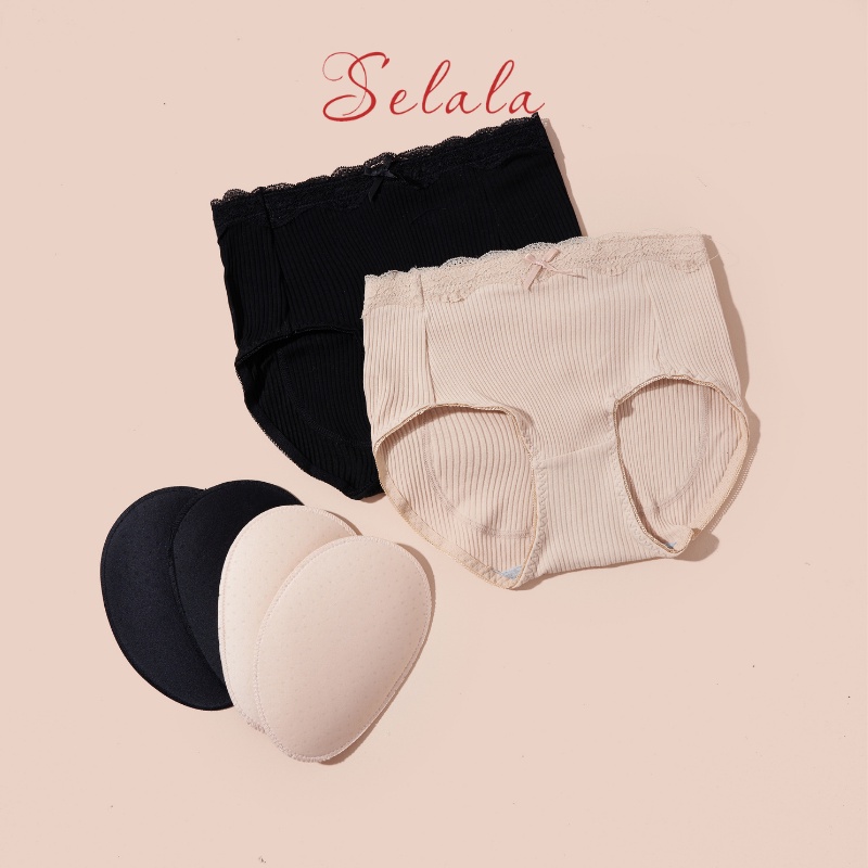 Quần Độn Mông Selala Độn 2 cm Gân Tăm Viền Ren Phối Nơ Cạp Vừa Che Mỡ Bụng QĐ01