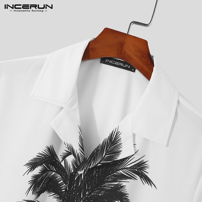 INCERUN Áo Sơ Mi Ngắn Tay In Họa Tiết Thời Trang Mùa Hè Dành Cho Nam