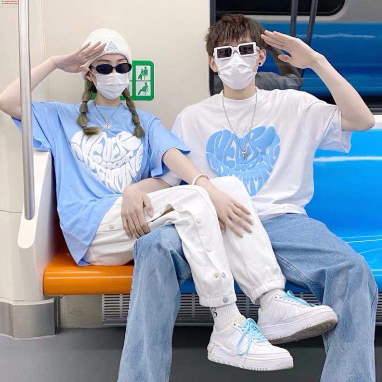 Áo nam nữ, đôi, nhóm trái tim cực xinh phông hè tay lỡ kiểu dáng thụng ULZZANG Hàn Quốc