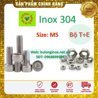 Bulong lục giác chìm đầu trụ size M5  inox bộ Thân + Ecu (Bộ TE) , ốc đầu trụ , ốc lục lăng đầu trụ inox, inox 304