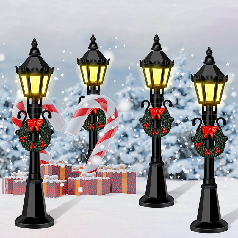 Set 4 đèn đường mini trang trí nhà búp bê