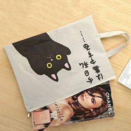 Túi Đựng Tài Liệu Khổ A4 Bằng Vải Canvas Có Khóa Kéo Họa Tiết Hoạt Hình Dễ Thương Cho Học Sinh