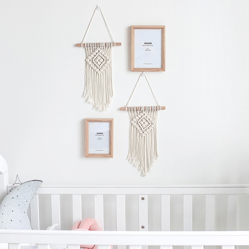 Thảm dệt mini phối tua rua treo tường trang trí phong cách bohemian