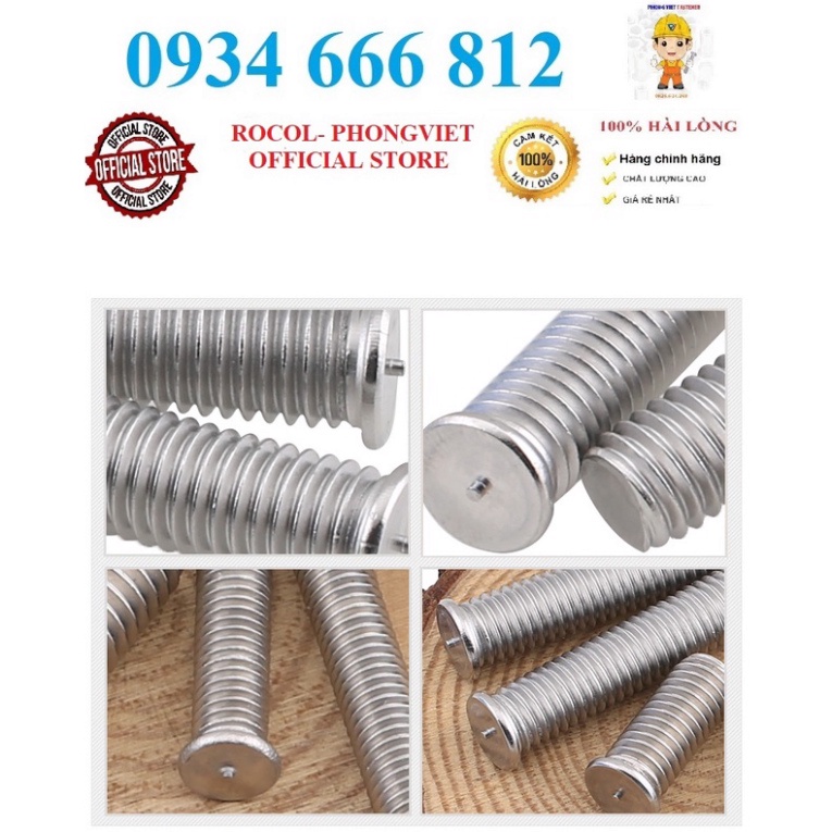 Combo 50c Bulong hàn nổ,hàn chập inox 304 M6X12,M6x16, M6x20, M6x25