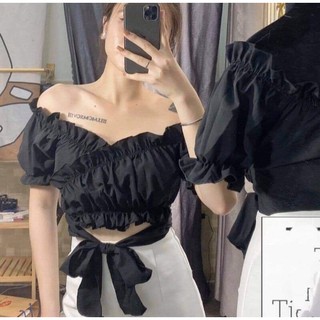 ÁO ĐEN TRẮNG BUỘC BỤNG 2 KIỂU
