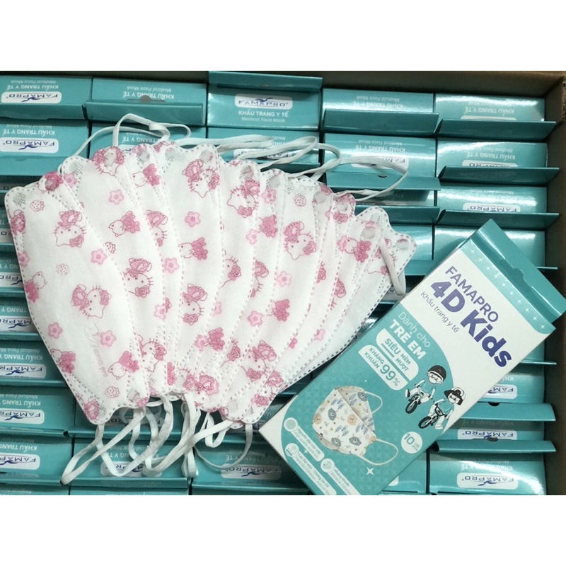 Combo 10 hộp khẩu trang 4D Kids trẻ em giá sỉ chính hãng Famapro khẩu trang cho bé từ 2 đến 10 tuổi