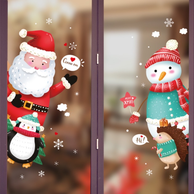 Decal trang trí Noel - noel cùng 3 người bạn thú dễ thương