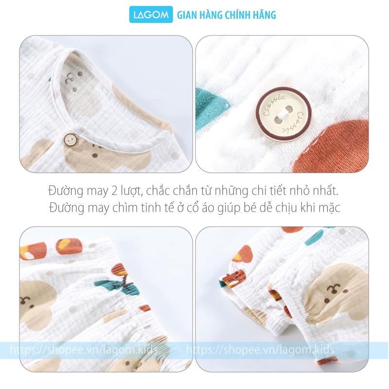 [ĐŨI SỢI TRE] Bộ Dài Tay Bé Trai, Bé Gái Thu Đông | Pijama Cho Bé Vải Đũi Muslin Cao Cấp Lagom