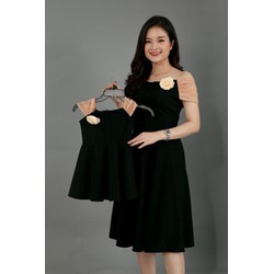 Đầm Xòe Mẹ Bé Đen Phối Màu Đính Hoa HGS 79