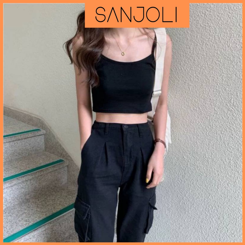 Áo Hai Dây Crt SANJOLI Croptop Kiểu Ôm Body Chất Len Gân Nhiều Màu Trắng Đen Đỏ Xám AO022 | BigBuy360 - bigbuy360.vn