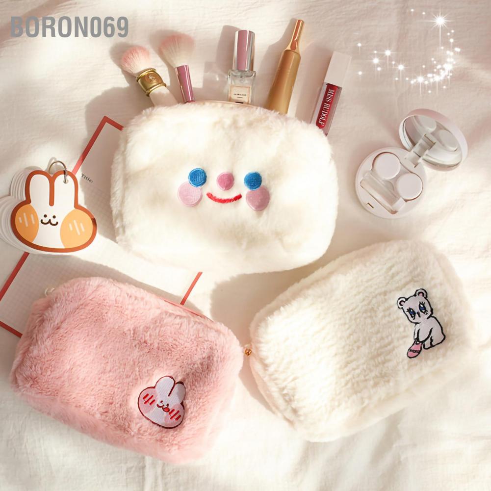 Boron069 Boron069 Túi trang điểm sang trọng Tổ chức mỹ phẩm Fluffy dễ thương Hộp đựng đồ vệ sinh di động có dây kéo cho bút chì du lịch