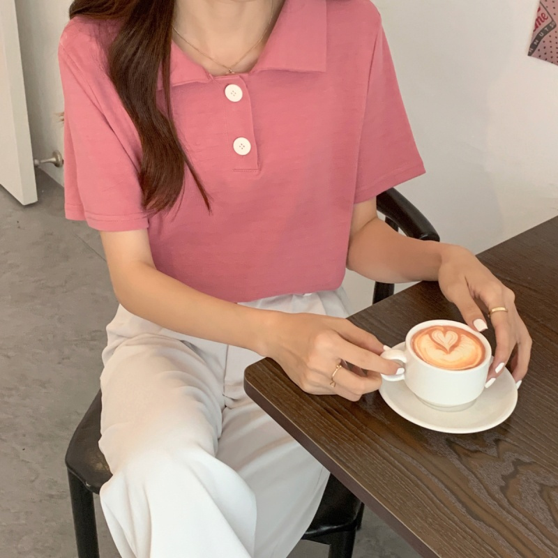 Áo Polo Tay Ngắn Dáng Rộng Màu Trơn Nhiều Màu Sắc Thời Trang Hè Cho Nữ