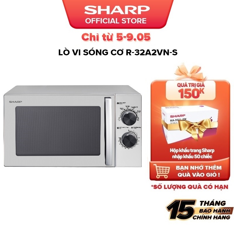 [Mã ELBAU10 giảm 10% đơn 500K]Lò vi sóng cơ Sharp R-32A2VN-S (23 lít), BH 12 tháng