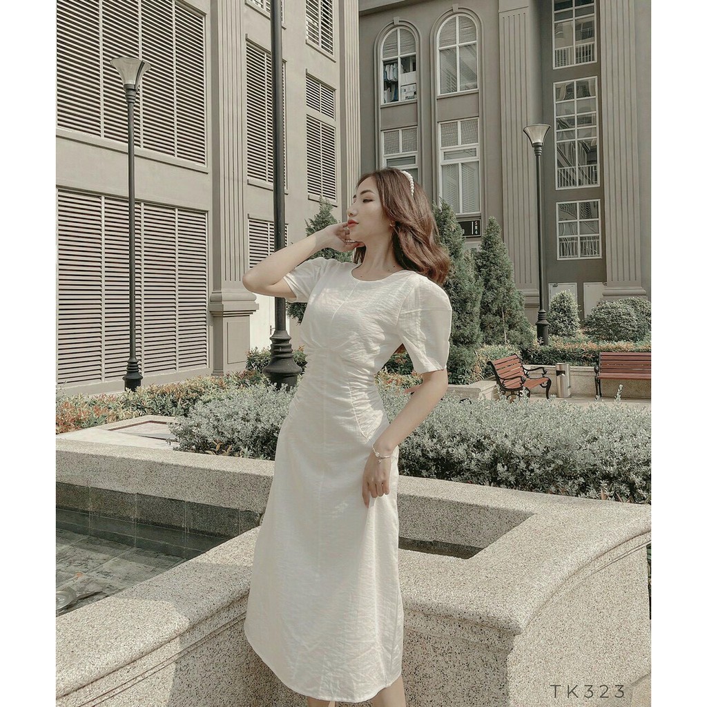 Váy đầm nữ - vintage nữ tiểu thư dạo phố linen - trắng nude | BigBuy360 - bigbuy360.vn