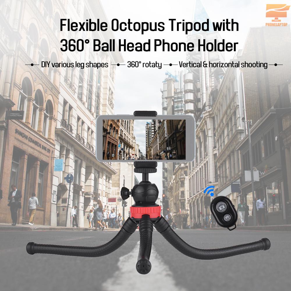 Flexible Octopus Tripod with 360° Ball Head Phone Holder Phone Remote Controller for GoPro Heor 6/5/4/3+/3 Yi Action Camera for Canon Nikon Sony DSLR for iPhone Samsung HUAWEI 57-87mm Width Smartphone Max. Load 1.2kg