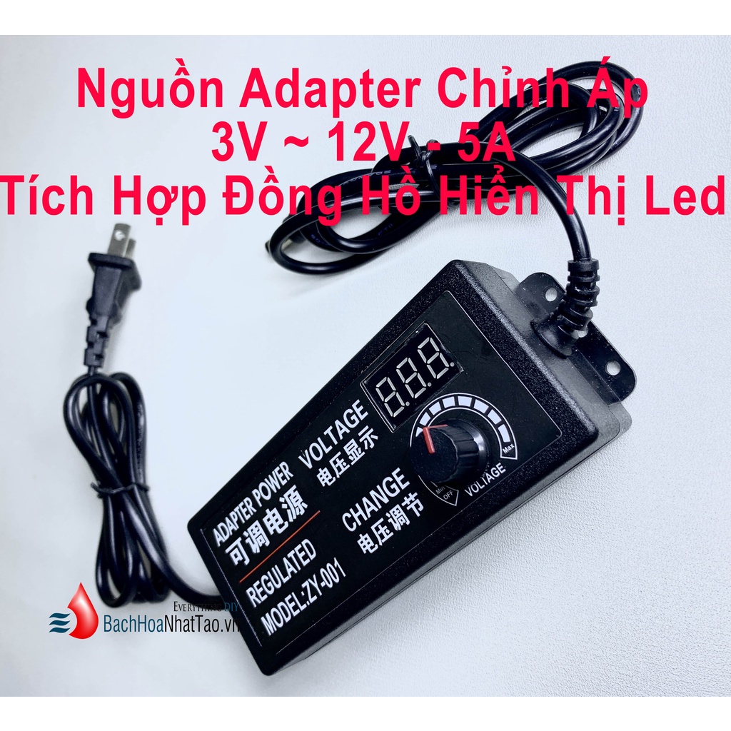 Nguồn Apdapter Chỉnh Áp 3v~12v 5a Tích Hợp Đồng Hồ Hiển Thị Led