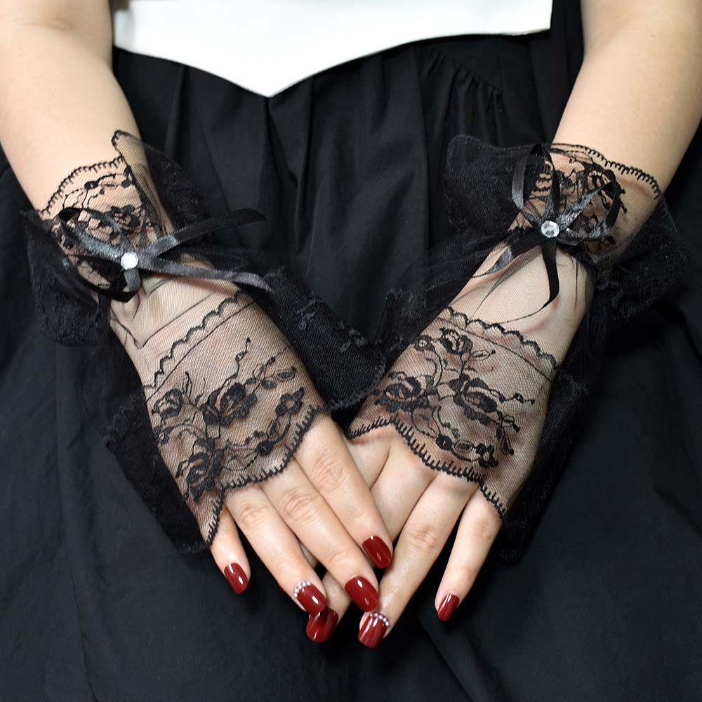 Găng Tay Lưới Đính Nơ Hóa Trang Lolita Cho Cô Dâu