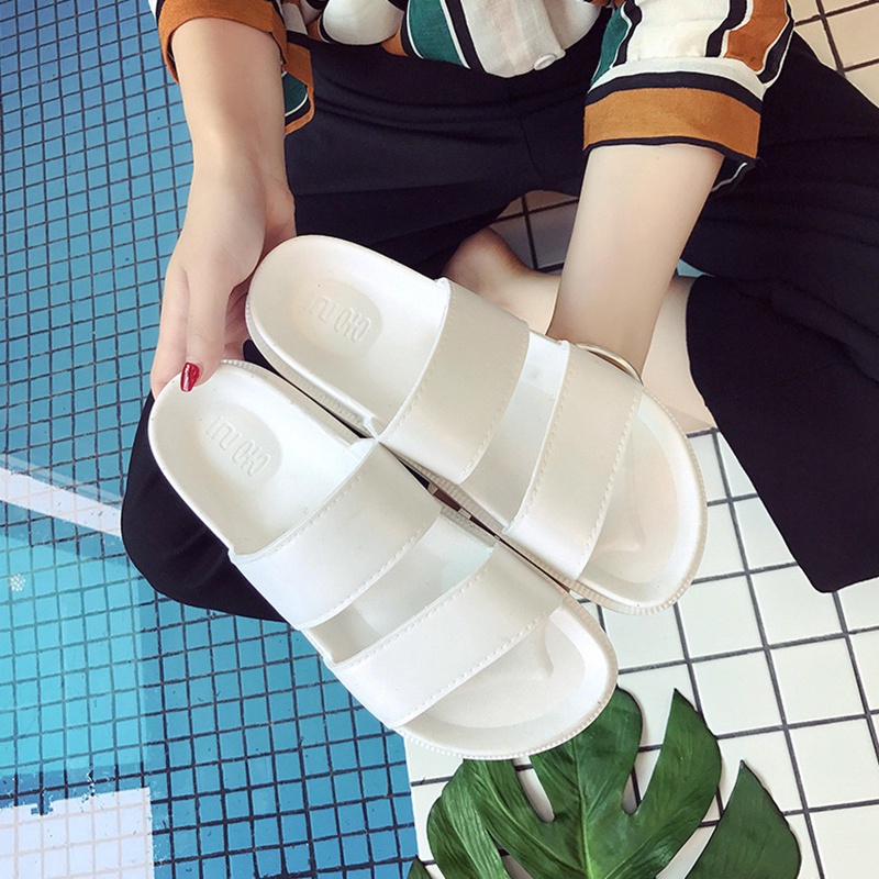 Dép đi biển Đế Bằng Cao Su Màu Trơn Thời Trang Mùa Hè Cho Nữ