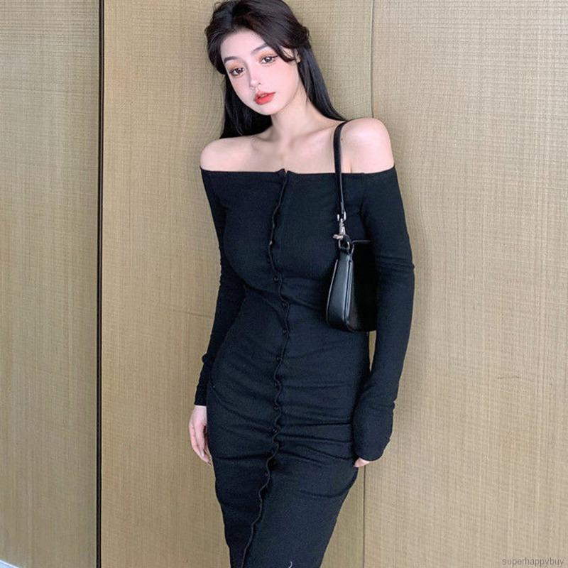 Đầm dài dáng ôm hở vai gợi cảm kiểu Hàn Quốc cho nữ