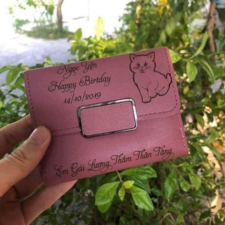 Ví nữ ngắn mini khóa vuông khắc theo yêu cầu