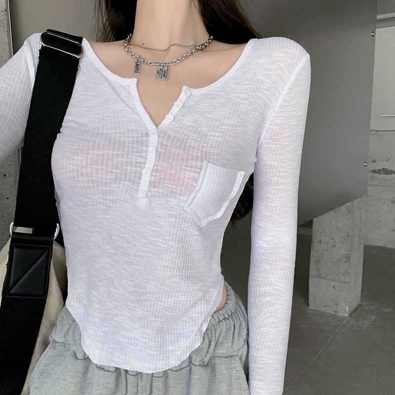 SUA006 Áo thun body túi ngực cài khuy đen trắng vàng Ulzzang Phông dáng ôm sexy basic Hàn Quốc đơn giản đi học đẹp cute
